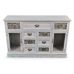 Meuble bas rangement bois 9 tiroirs 124.