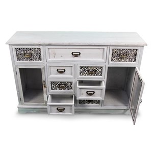Meuble bas rangement bois 9 tiroirs 124.