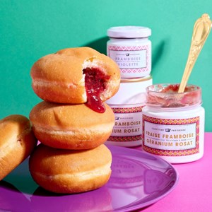 Confiture fraise framboise géranium