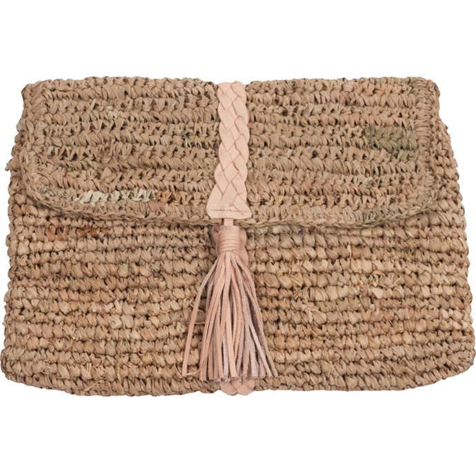 Pochette en paille avec d?�co en cuir | Nature & D?�couvertes