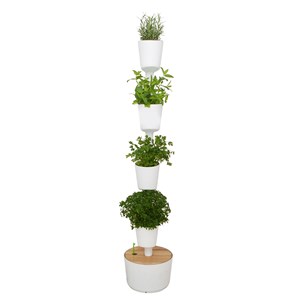 Jardinière verticale blanche à 4 pots, arrosage automatique et graines incluses
