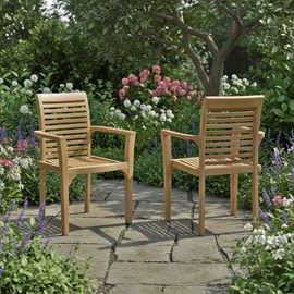 Lot de 2 fauteuils empilables en teck