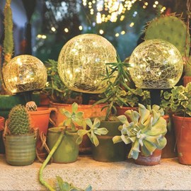 Lampe solaire 3 boules en verre craquelé