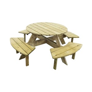 Table pique-nique ronde en bois 4 pla...