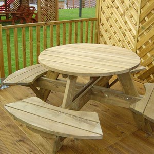 Table pique-nique ronde en bois 4 pla...