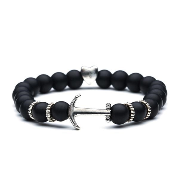 Bracelet ancre en onyx noir