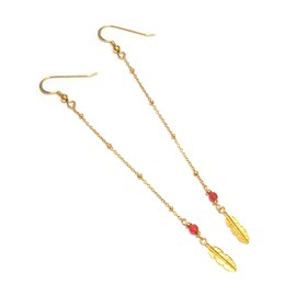 Boucles d'oreilles plumes cornaline