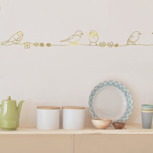 Frise murale perles et oiseaux gold