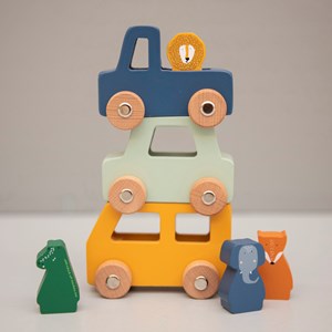 Lot de 3 voitures animaux en bois