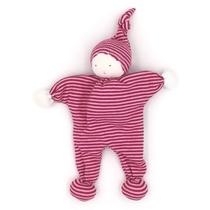 Doudou lutin en coton bio - rayures fuch