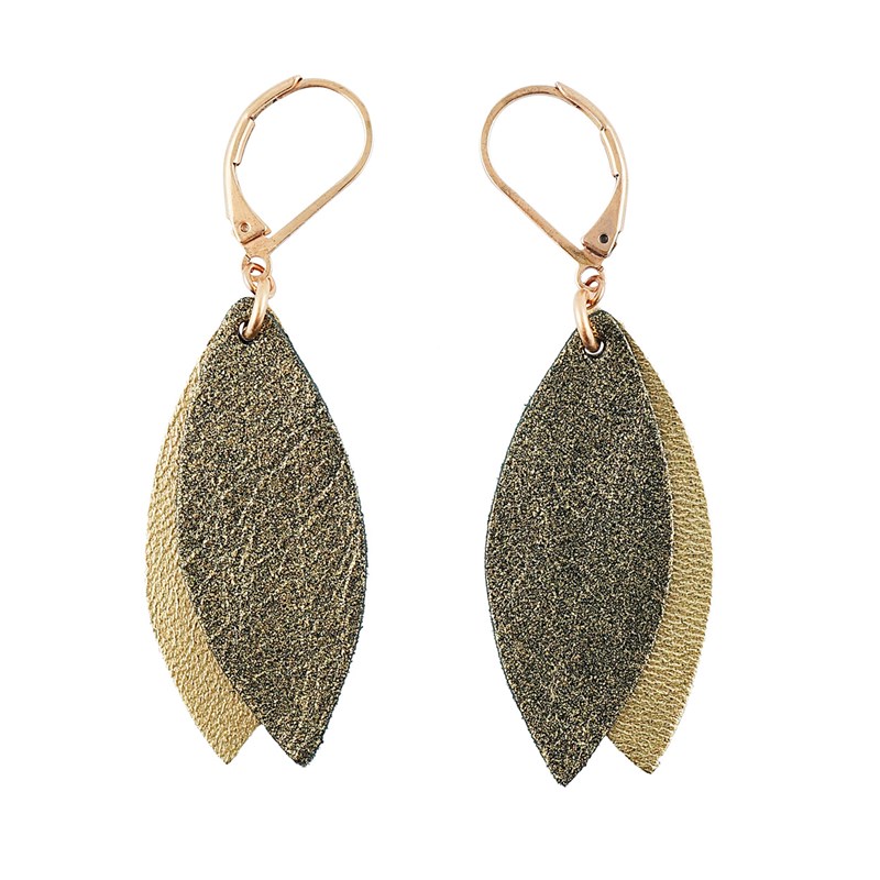 Boucles d'oreilles en cuir petale kaki