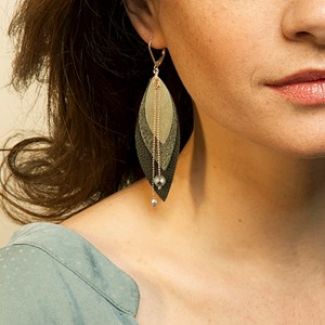 Boucles d'oreilles en cuir pop kaki