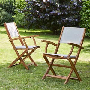 2 fauteuils jardin acacia et textilène