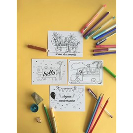 4 cartes postales occasions - à colorier
