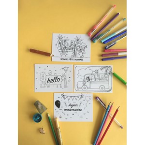 4 cartes postales occasions - à colorier