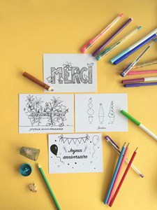4 cartes postales fêtes - à colorier