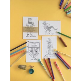 4 cartes postales château - à colorier