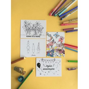 4 cartes postales famille - à colorier