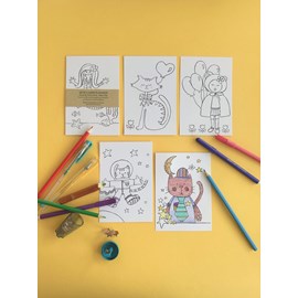 5 cartes postales  girly - à colorier