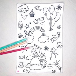 Coloriage - feuille en tissu licorne