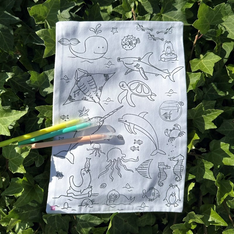 Coloriage - feuille en tissu animaux mar