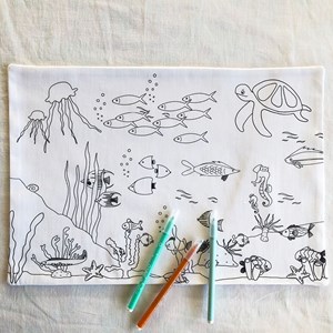 Coloriage - set de table en tissu mer