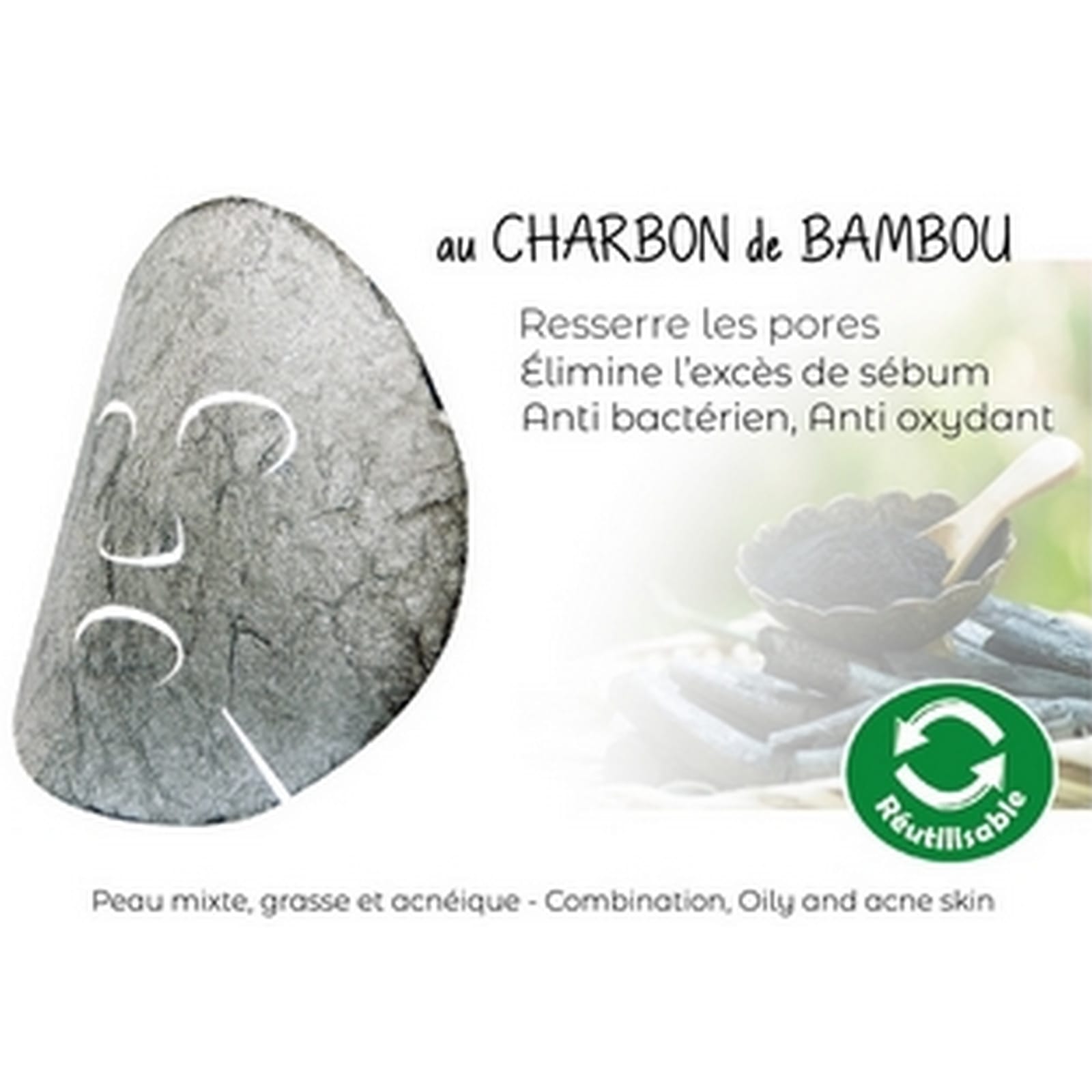 Eponge Visage Konjac au Charbon de Bambou pour Peau grasse à tendance  acnéique