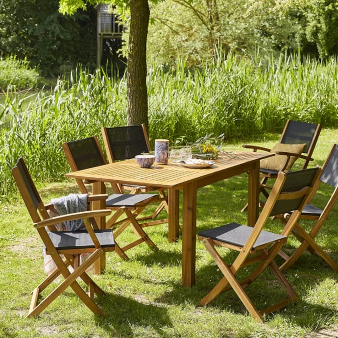 Salon Jardin 8 Personnes GIANTEX - Table Rotin + 8 Chaises Acacia, Avec Coussins, Réglable, Marron