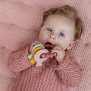 Hochet de dentition trousseau de clefs rose