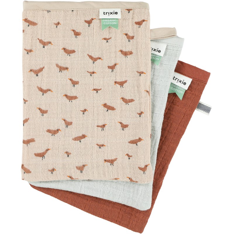 Lot de 3 gants de toilette en mousseline