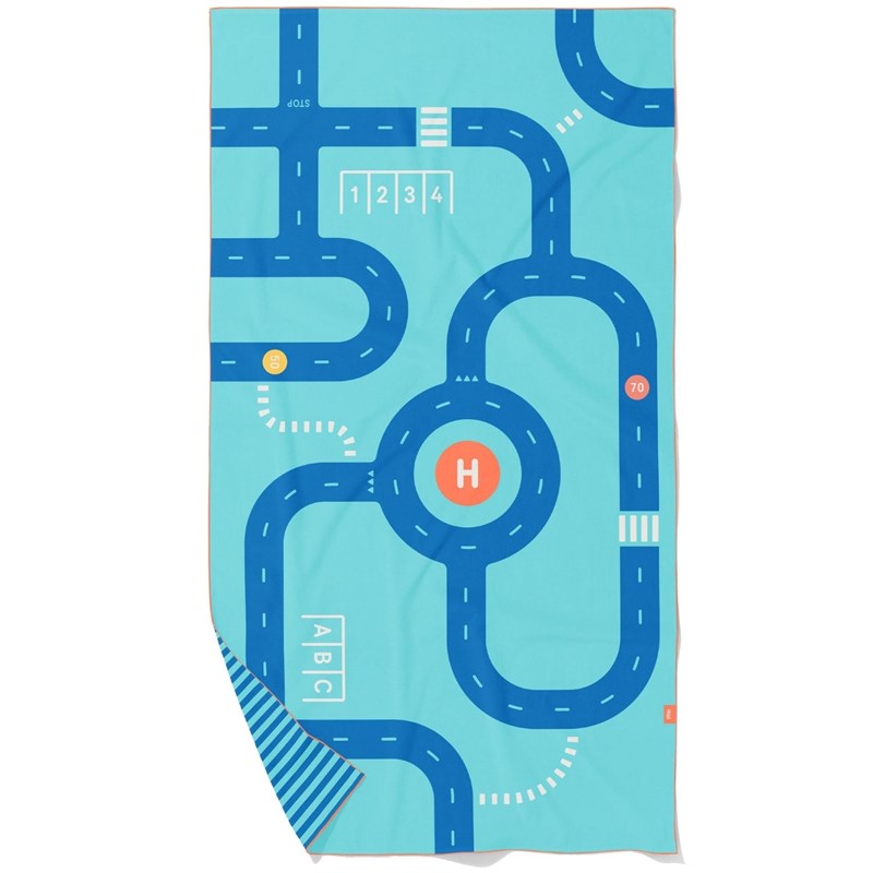 Serviette de plage 2 en 1 circuit bleu (180 x 100 cm)