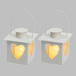 2 lanternes avec bougies led coeur- 10,5