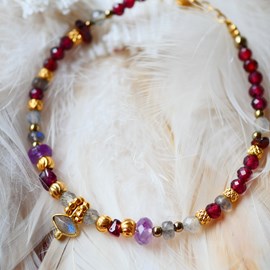 Bracelet oeil sanchar - grenat, labradorite, améthyste - protection et intuition