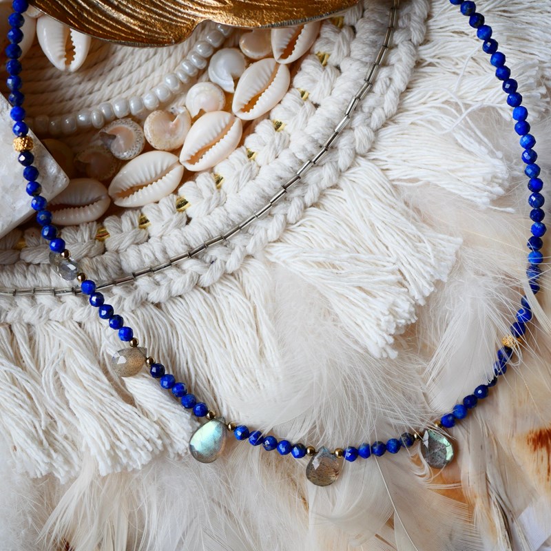 Collier bal - lapis lazuli, labradorite - intuition et protection