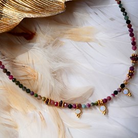 Collier shuddhi - tourmaline, grenat, pierre de lune - purification et passion