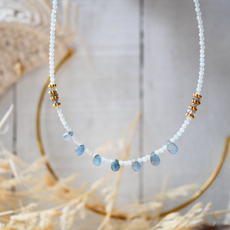 Collier tej - aigue-marine, labradorite - communication et protection