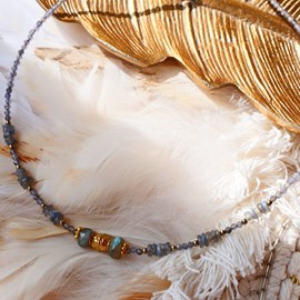 Collier swar - iolite, labradorite et talisman - intuition et clarté