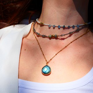 Collier swar - iolite, labradorite et talisman - intuition et clarté