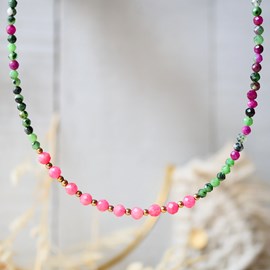 Collier jagmag - rubis zoisite, hématite, rhodonite - vitalité et harmonie