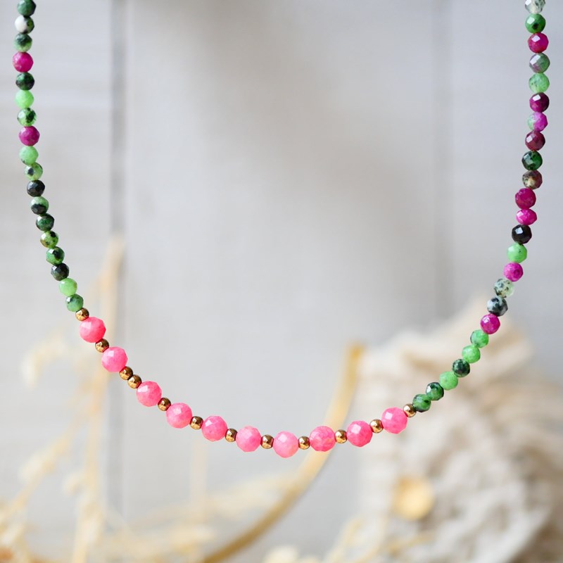 Collier jagmag - rubis zoisite, hématite, rhodonite - vitalité et harmonie
