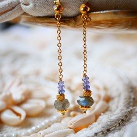 Boucles d'oreilles neer - tanzanite et labradorite - intuition et protection