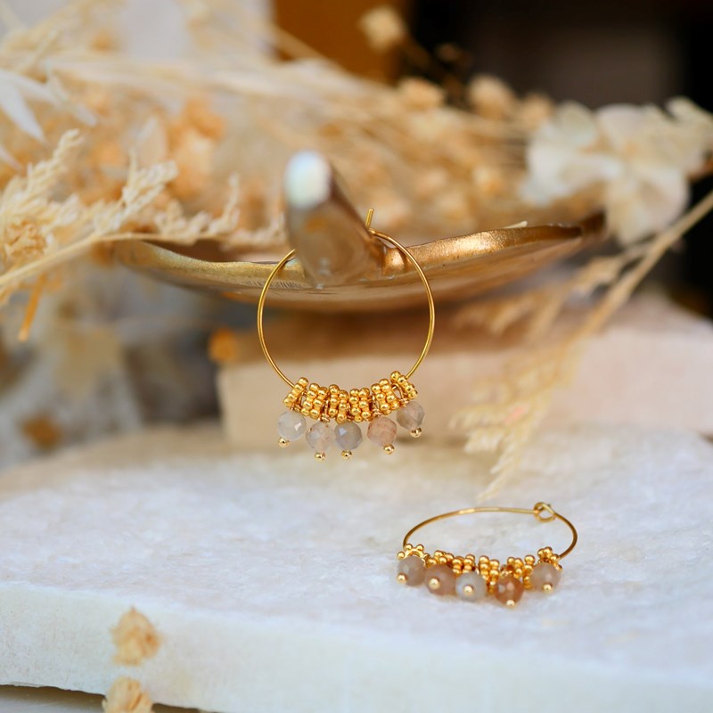 Boucles d'oreilles drishti pierre de lune orangée