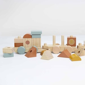 Train en bois multicolore