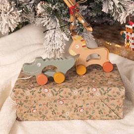 Jouet en bois à tirer vert sauge