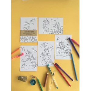 5 cartes postales licornes - à colorier