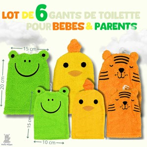 Lot de 6 gants de toilette bébé & enfant