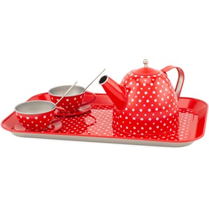 Dinette en métal rouge à pois