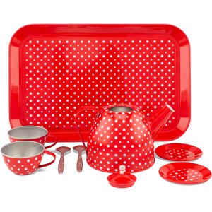 Dinette en métal rouge à pois