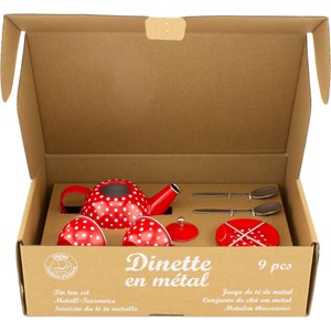 Dinette en métal rouge à pois