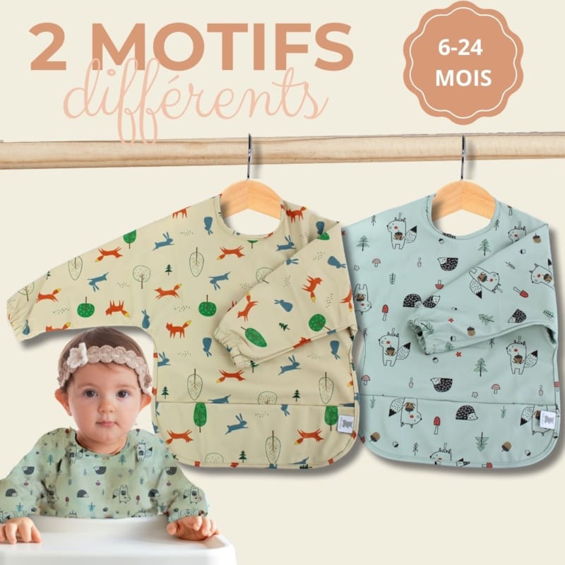Lot de 2 bavoirs manches longues (Hello Hippo) - Image 1